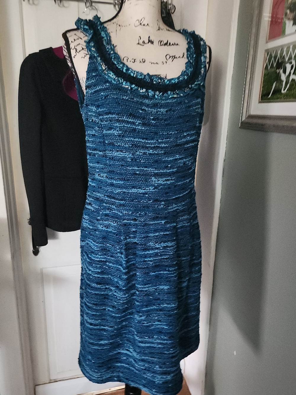 St. John Teal and Navy Knit Sleeveless Dress